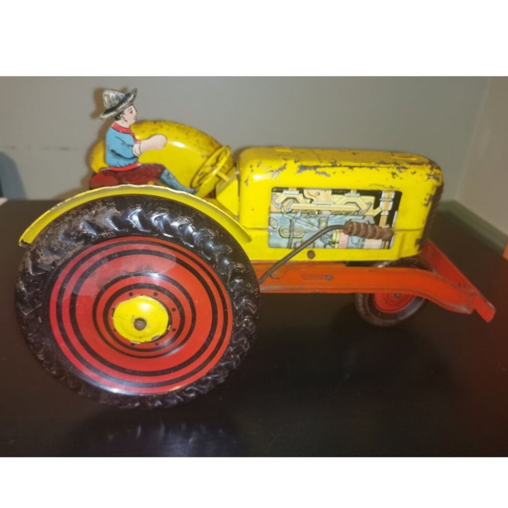 Vintage Marx Tin Lithograph Toy Tractor W/ Driver Good‎ Condition